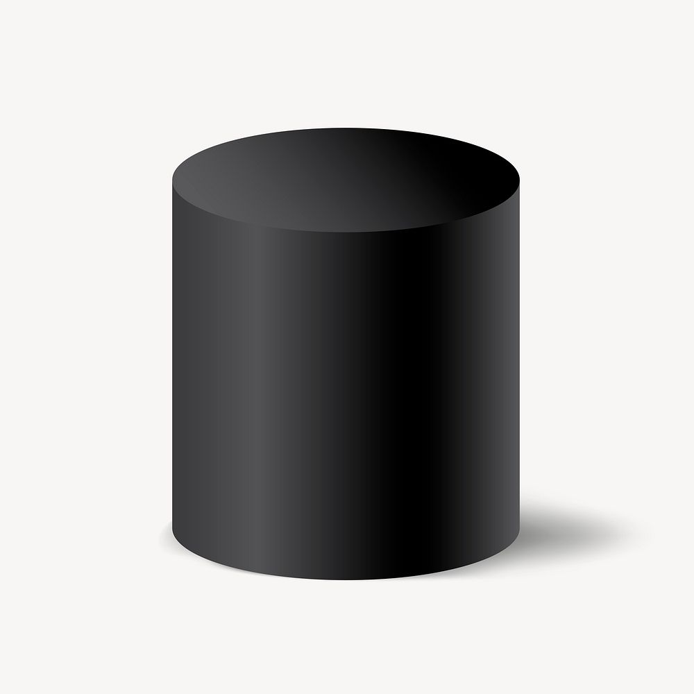 Geometric cylinder shape, 3D rendering in black vector