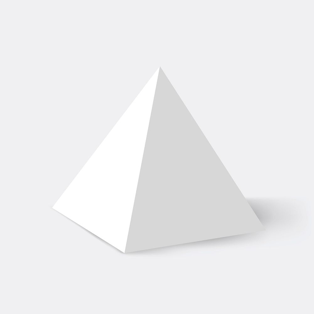 3D rendered pyramid element, geometric shape in white vector