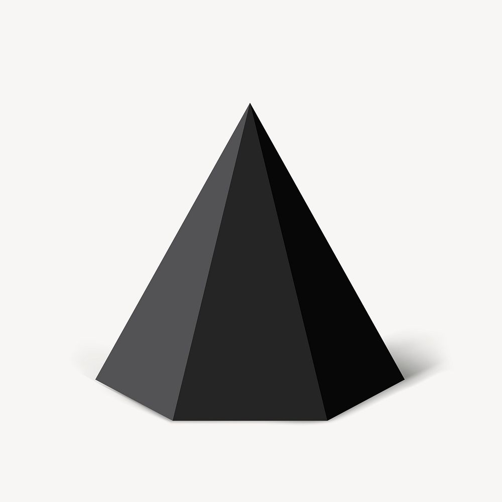 3D hexagonal pyramid, geometrical shape in black psd