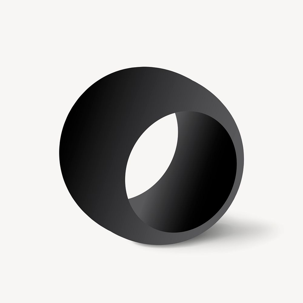 Geometric ring shape, 3D rendering in black vector