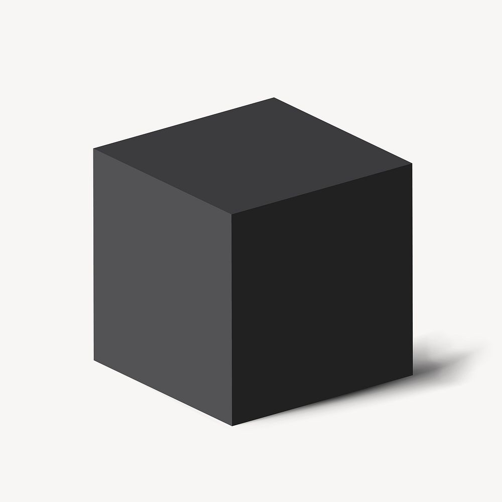 3D rendered cube element, geometric shape in black