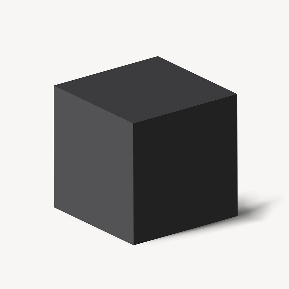 3D rendered cube element, geometric shape in black psd