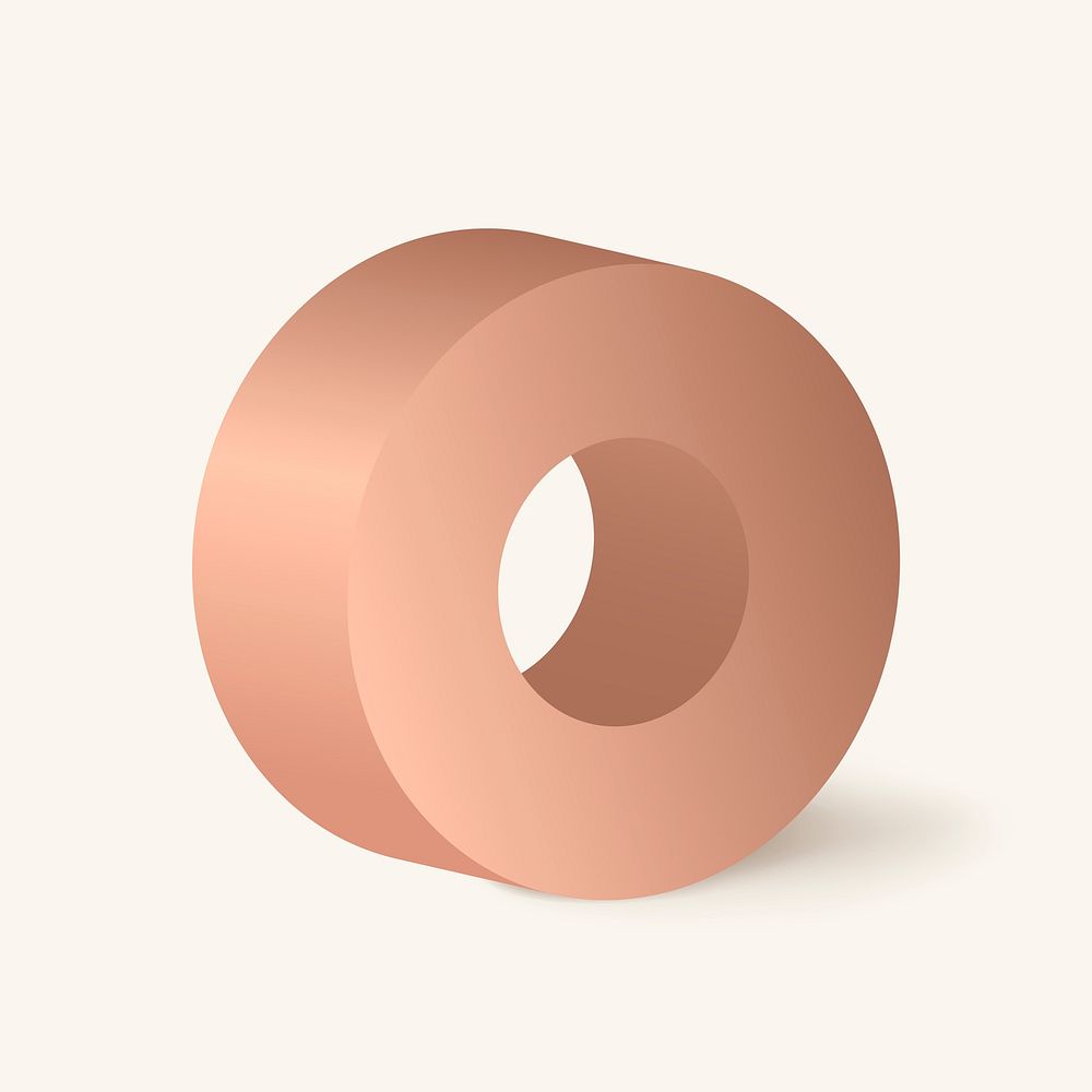 3D rendered ring element, geometric shape in bronze vector