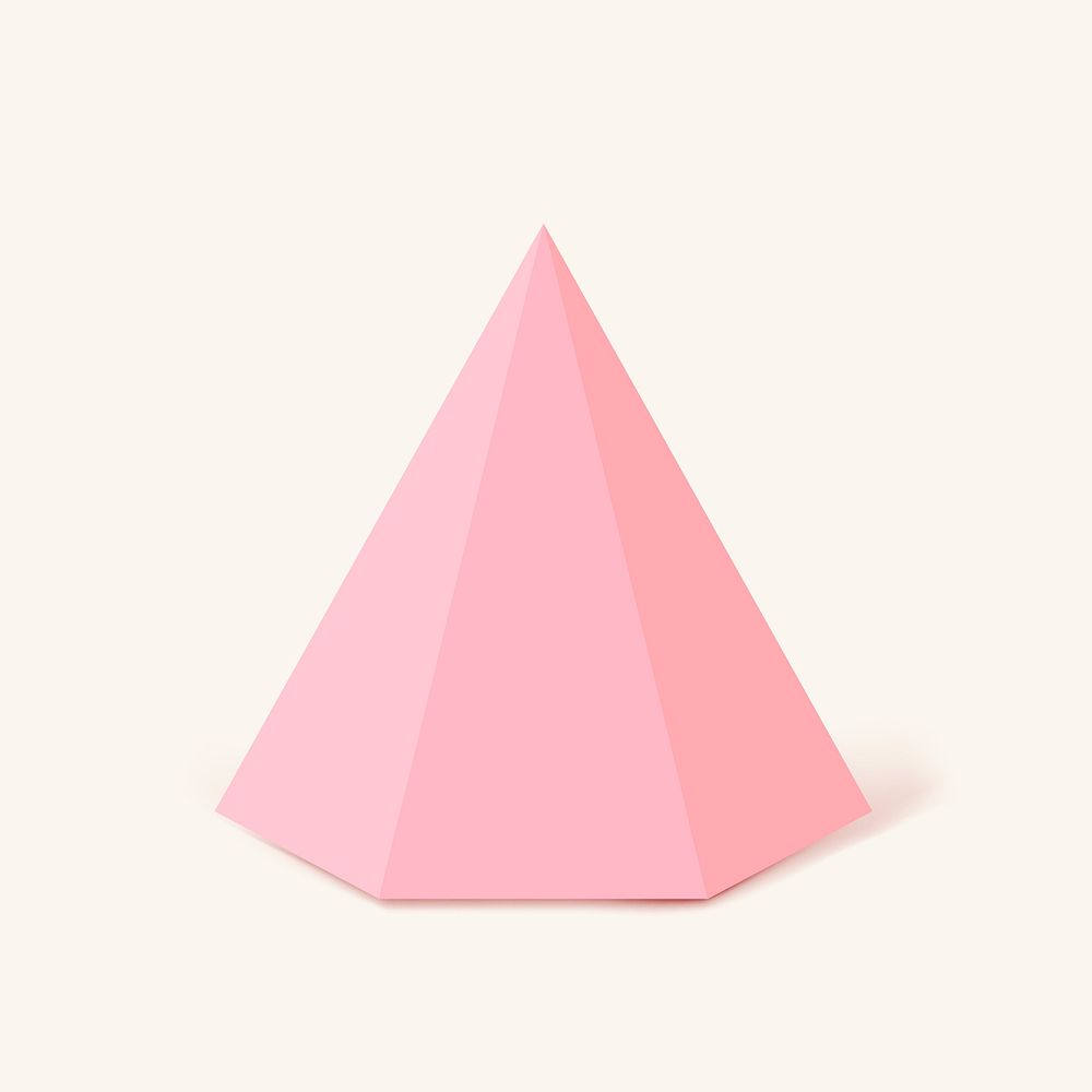 3D rendered hexagonal pyramid, geometric shape in pink psd