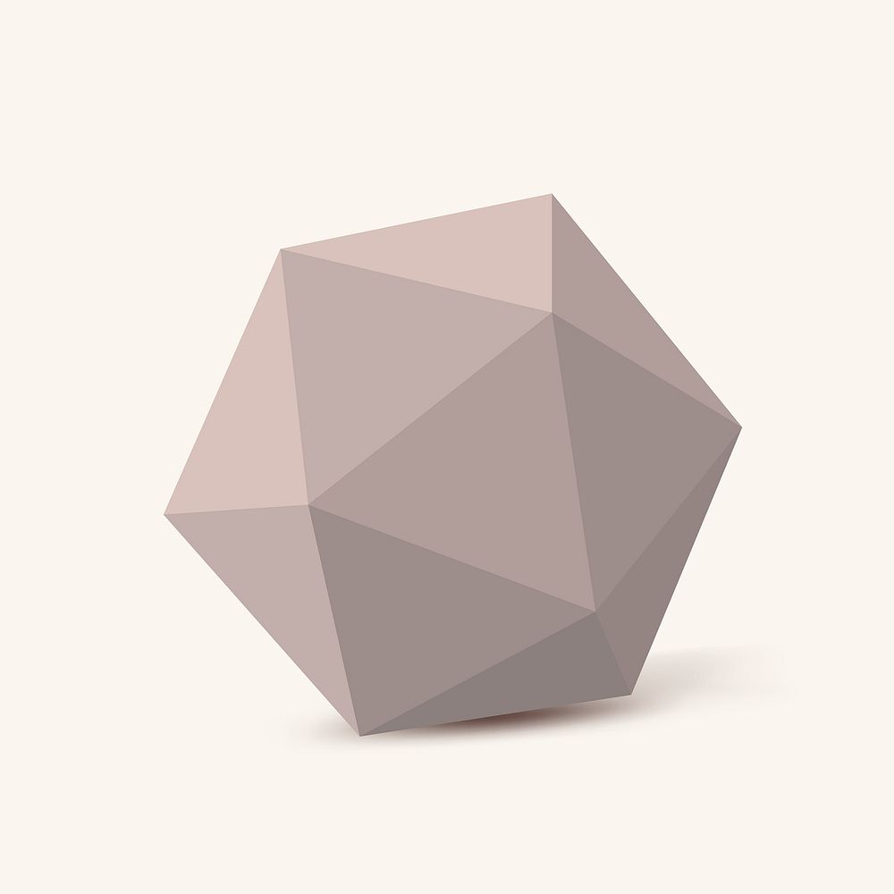 Pink icosahedron shape, 3D rendering geometric element