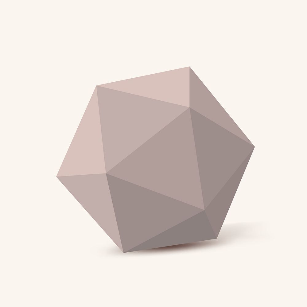 Pink icosahedron shape, 3D rendering geometric element vector