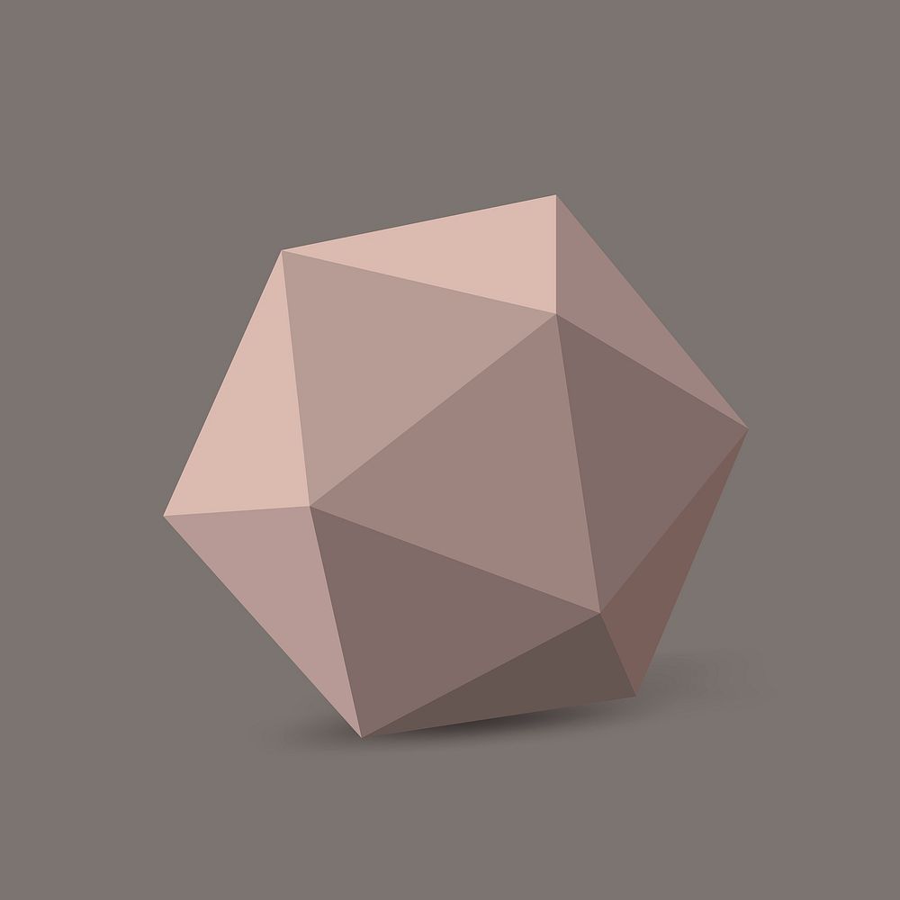 Pink icosahedron shape, 3D rendering geometric element 