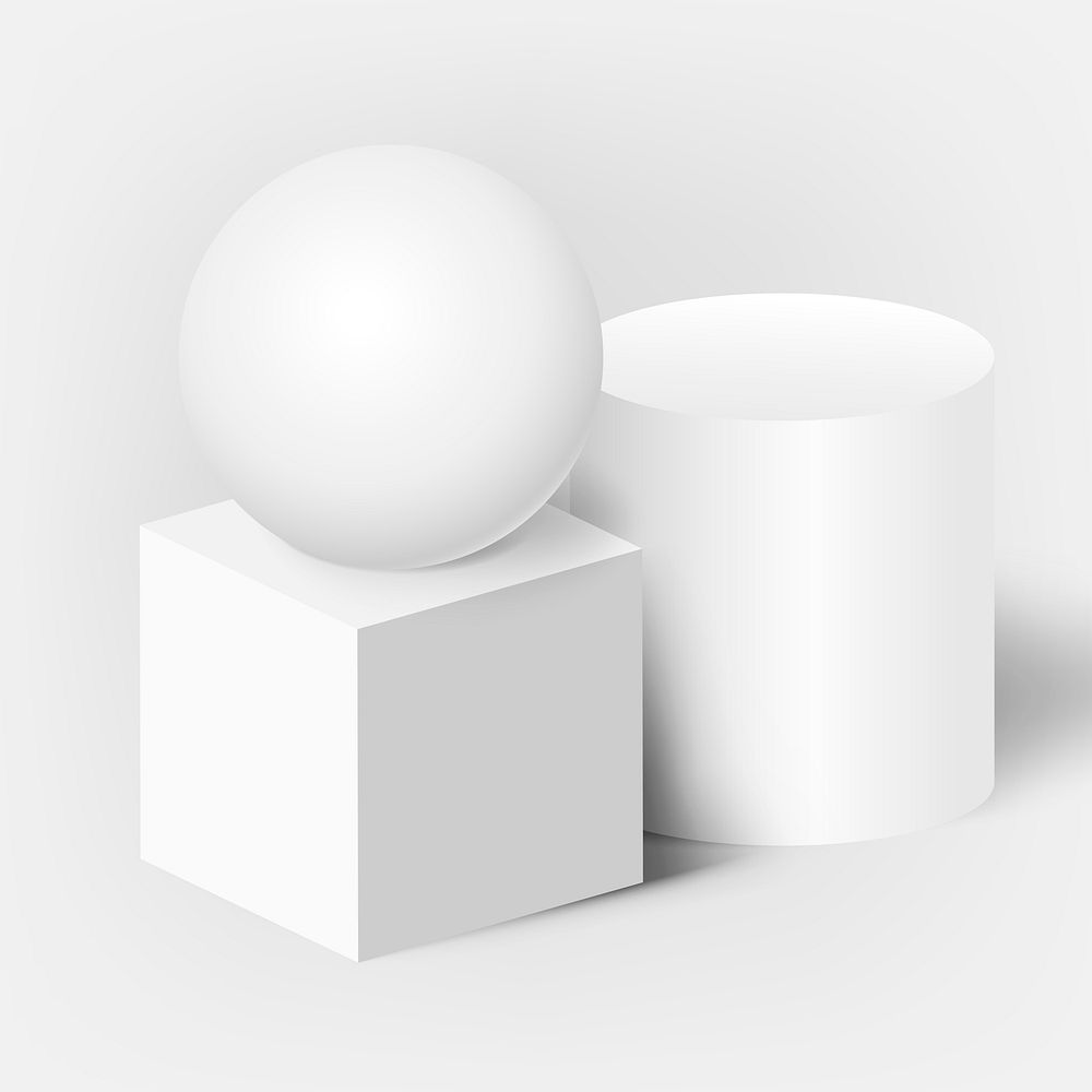 Basic geometric shape composition, 3D rendering in white vector