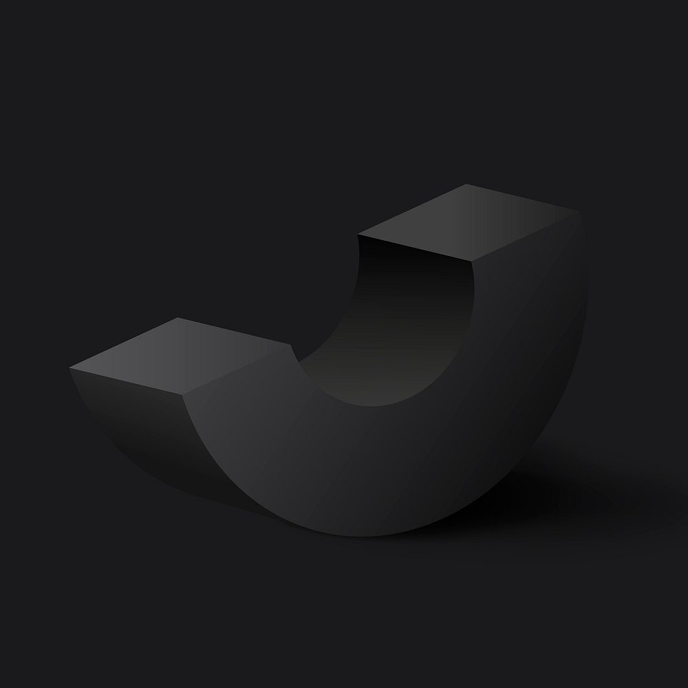 Black semi-circle shape, 3D rendering geometric element