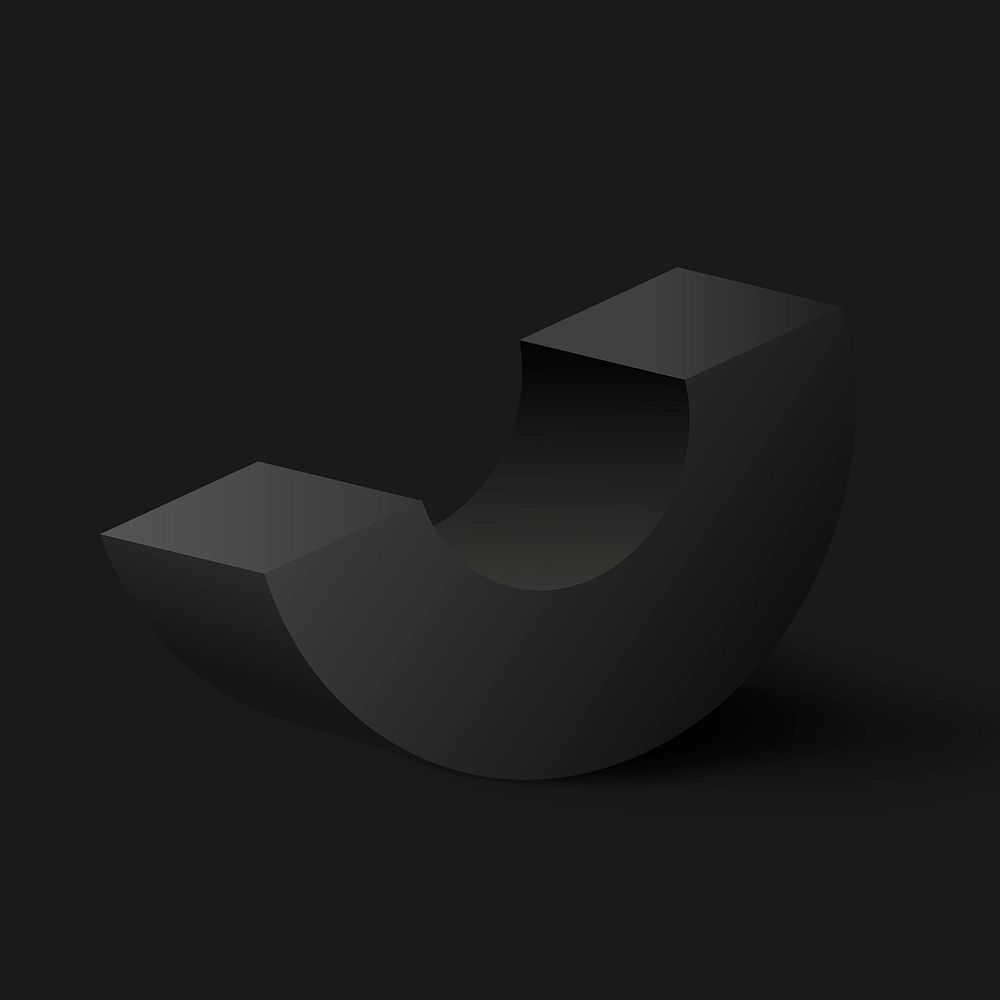 Black semi-circle shape, 3D rendering geometric element psd
