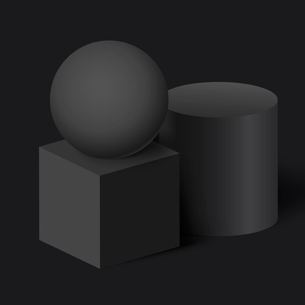 Basic geometric shape composition, 3D rendering in black vector