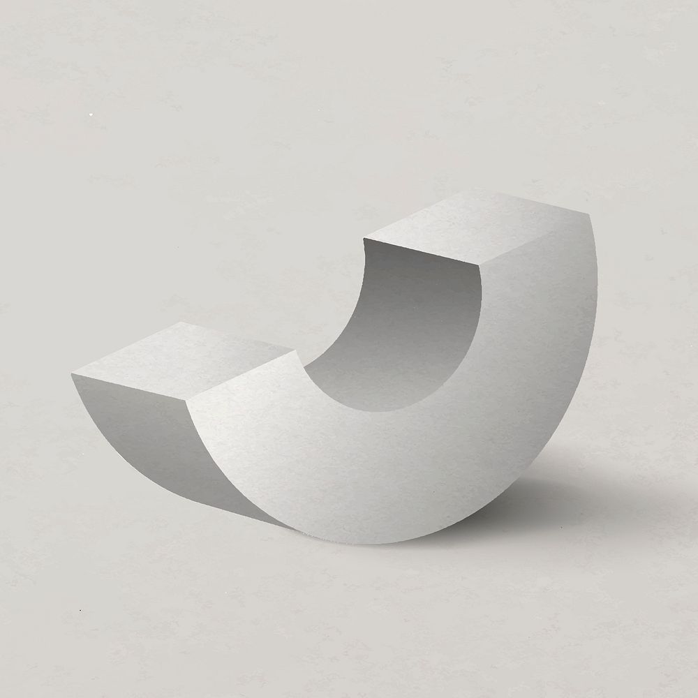 Gray semicircle shape, 3D rendering geometric element vector