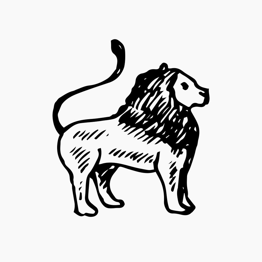 Antique lion sticker, animal icon illustration in black vector