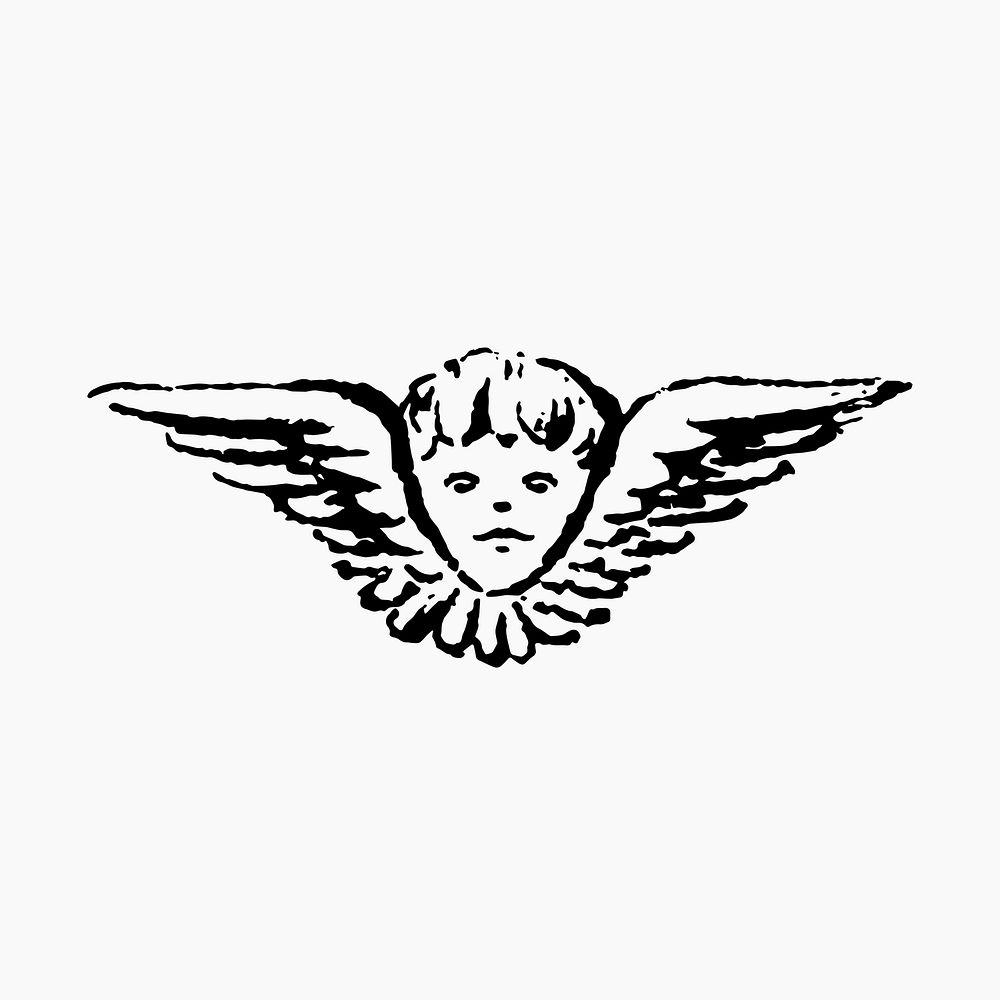Vintage cherub clipart, baby angel illustration in black psd