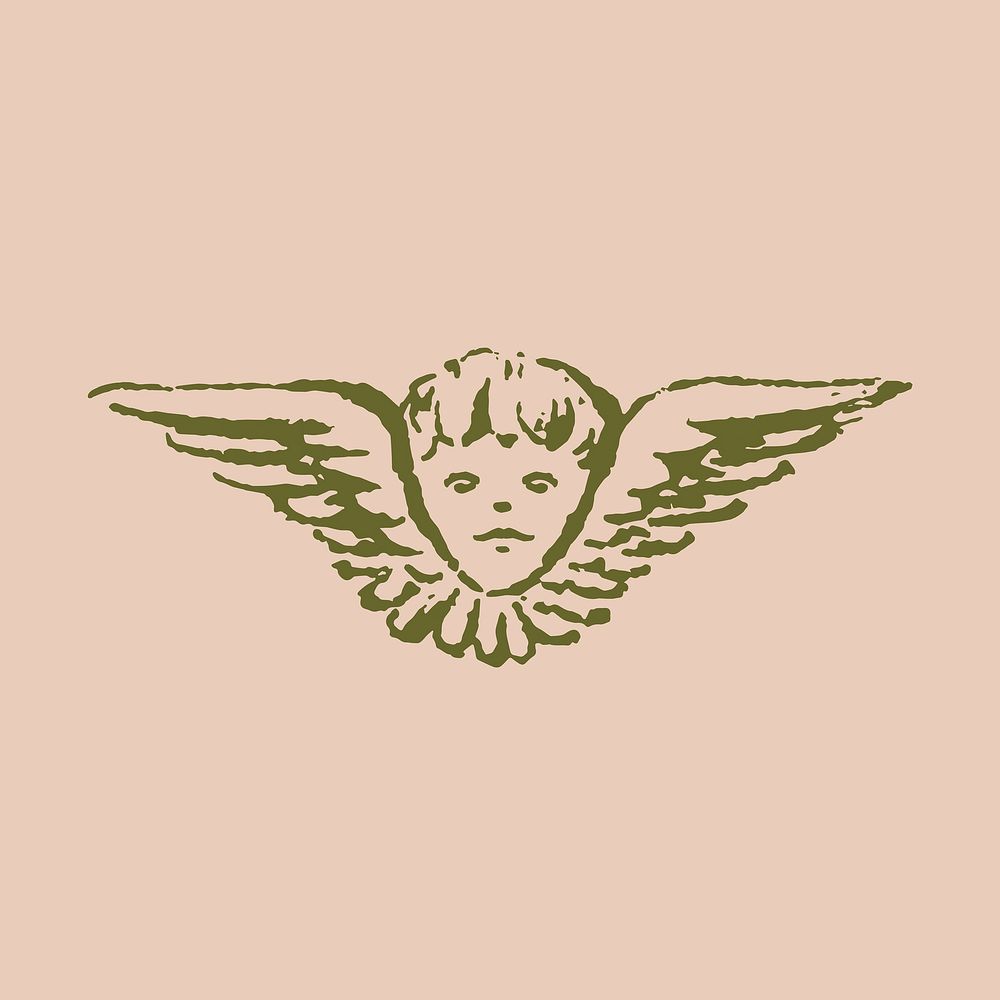 Vintage cherub clipart, baby angel illustration in green