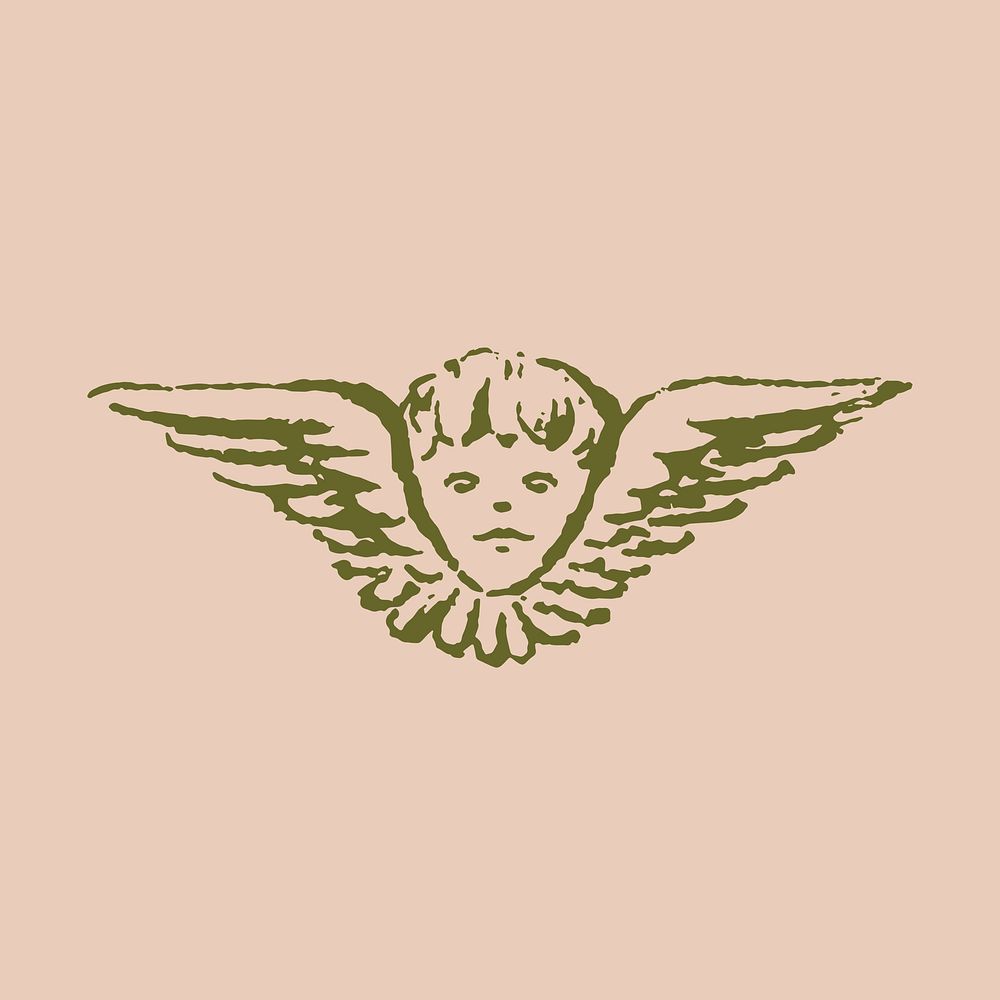 Vintage cherub clipart, baby angel illustration in green psd