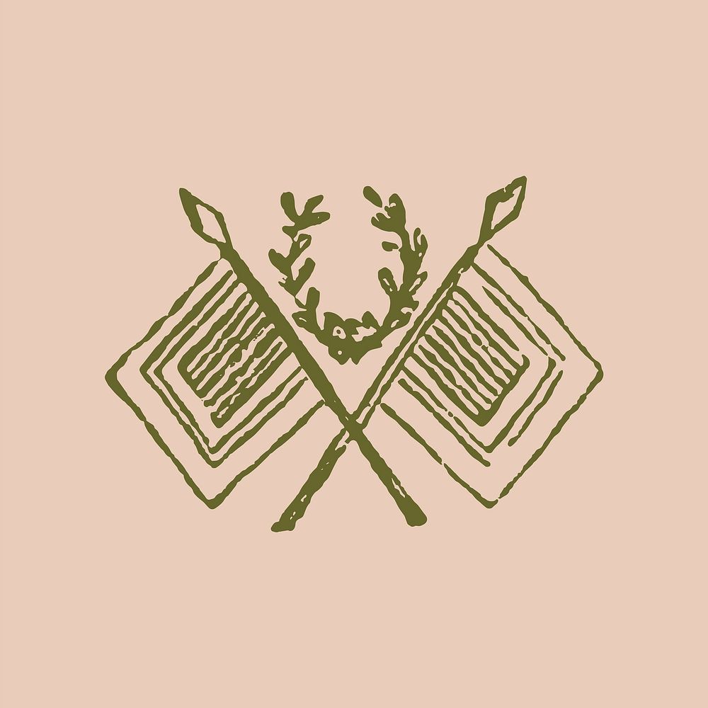 Medieval flag clipart, vintage laurel icon illustration in green