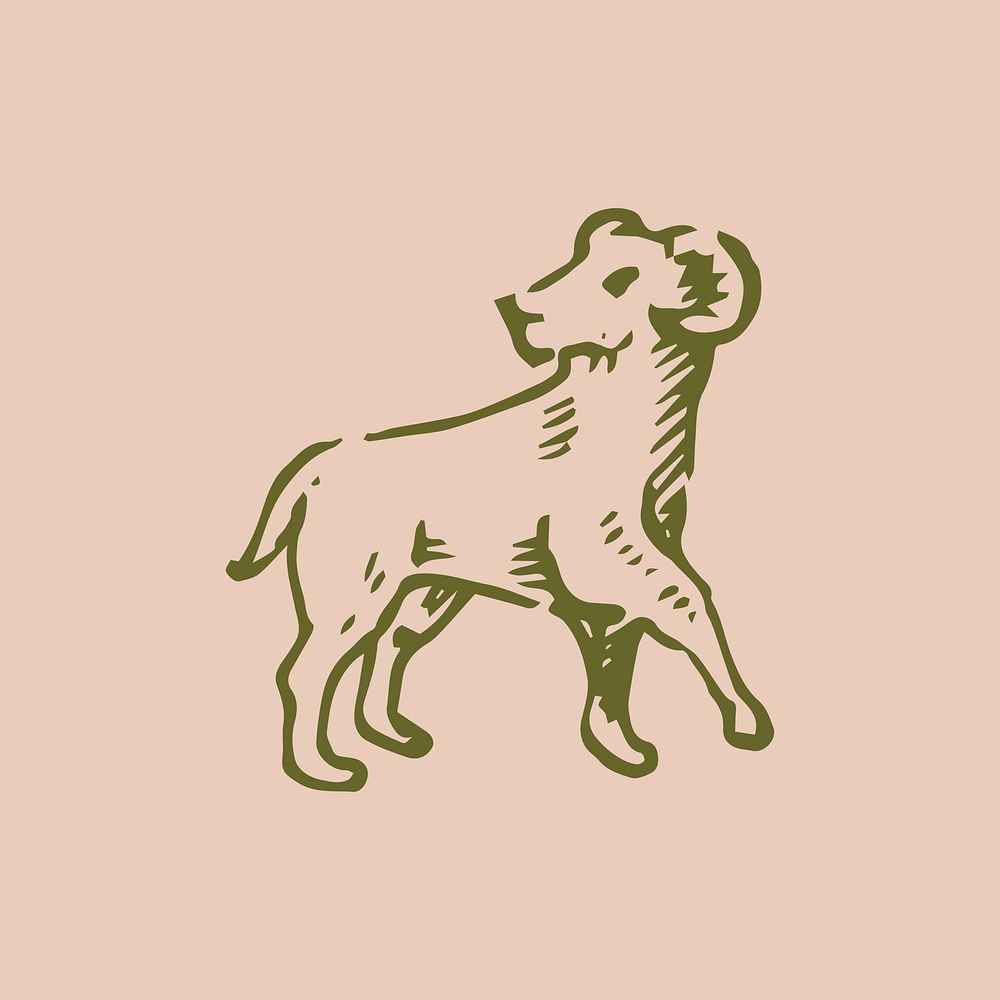 Vintage goat clipart, animal icon illustration in green psd