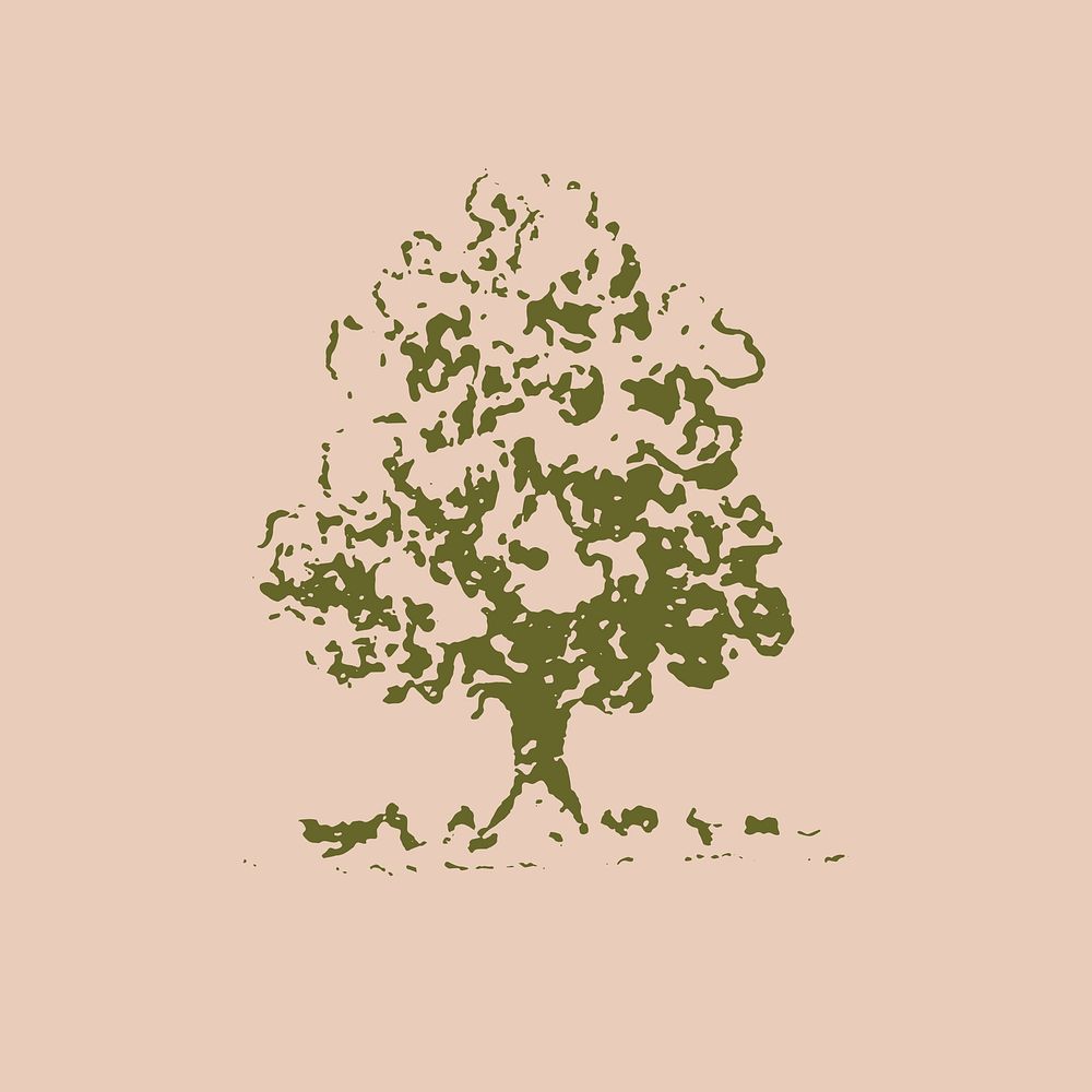 Vintage tree sticker, botanical icon illustration in green psd
