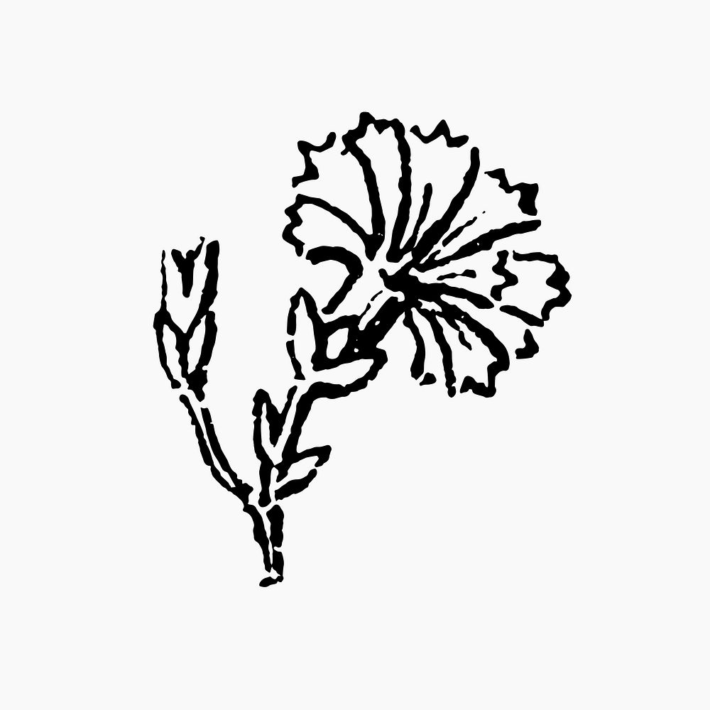 Vintage flower clipart, botanical icon illustration in black