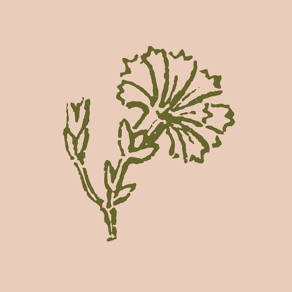 Vintage flower clipart, botanical icon illustration in green