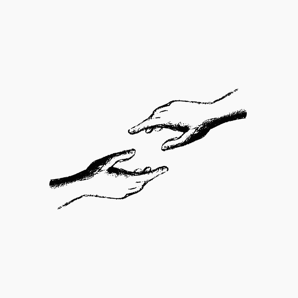 Helping hands sticker, vintage gesture illustration in black vector