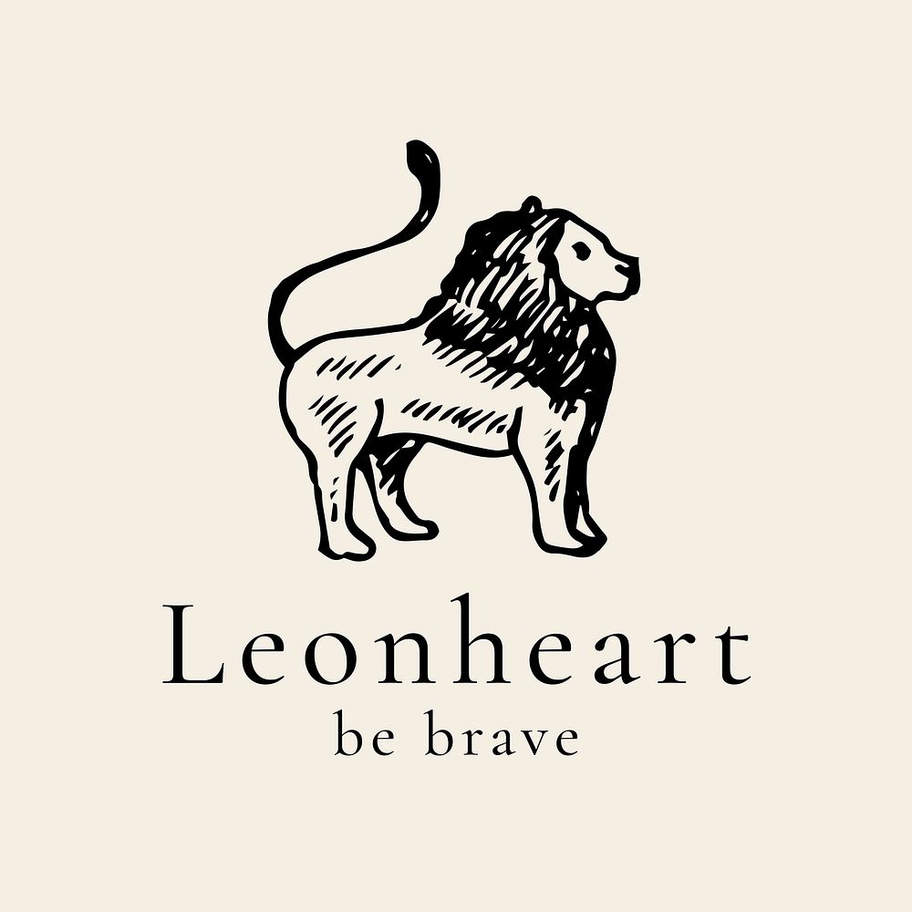 Antique lion logo template, animal illustration, vintage graphic for business vector