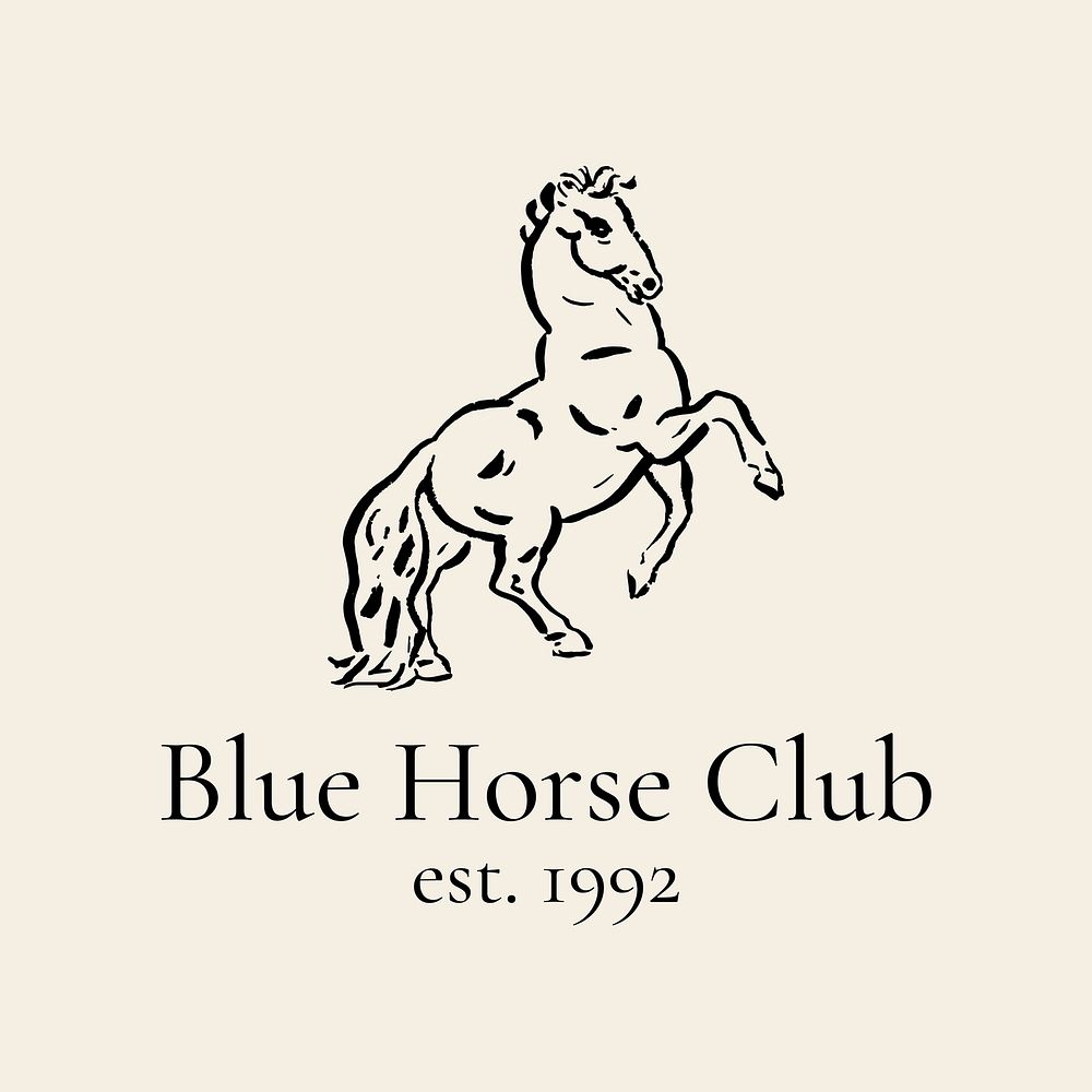 Horse animal logo template, vintage business graphic for equestrian club in black psd