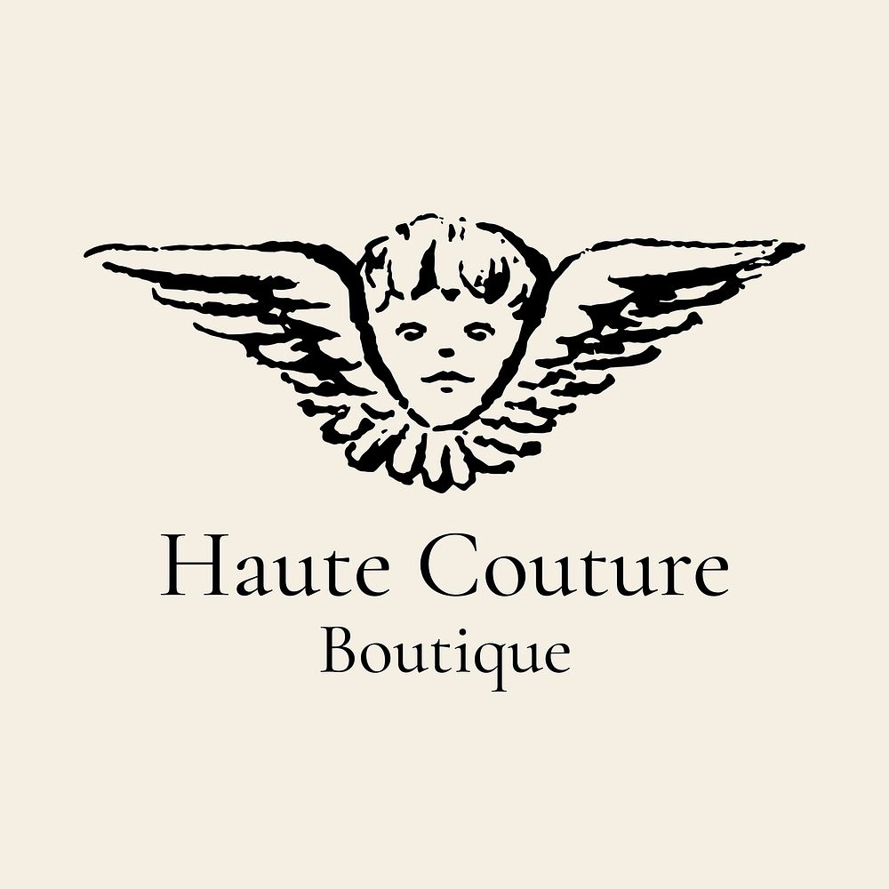 Vintage boutique logo template, cherub badge illustration, business branding graphic vector