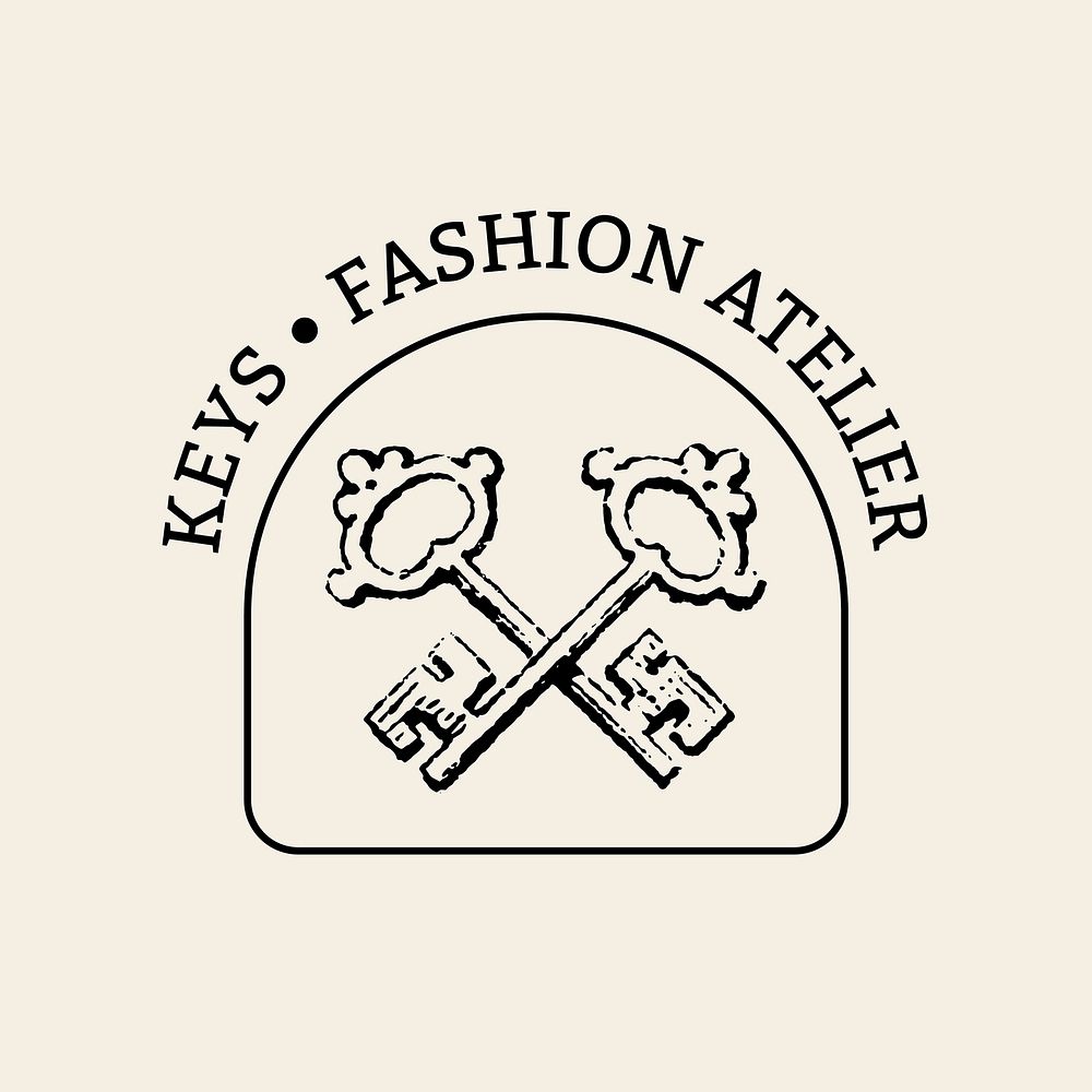 Vintage boutique logo clipart, keys badge illustration, business branding graphic