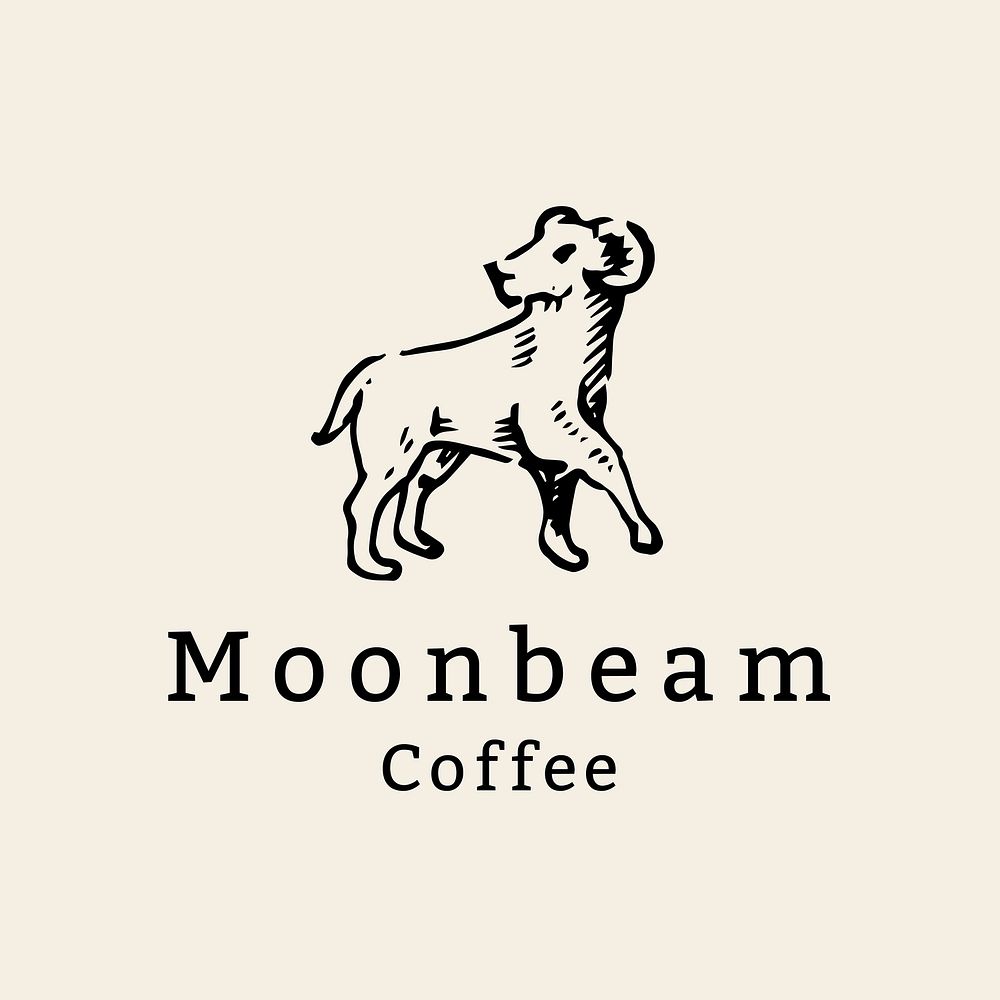 Vintage cafe logo template, goat animal illustration for business in black vector