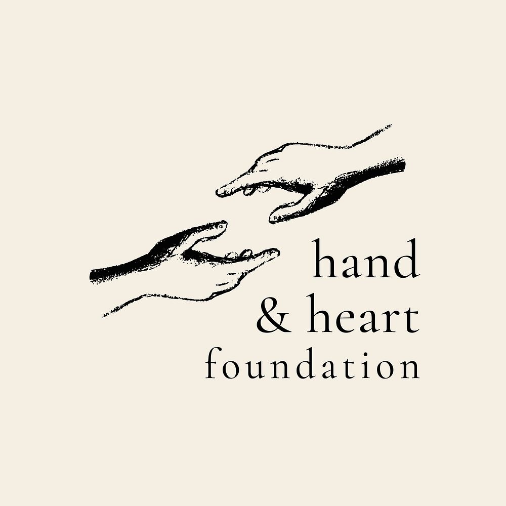 Helping hands logo template, charity organization in vintage design psd