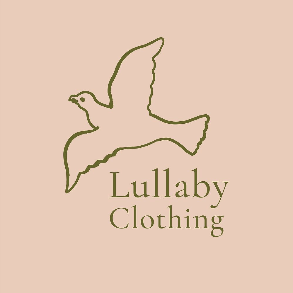 Vintage bird logo clipart animal illustration, baby clothing business in green