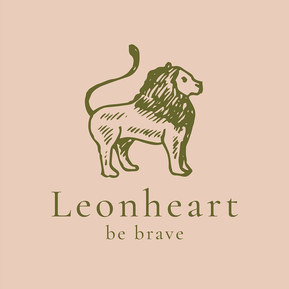 Antique lion logo template, animal illustration, vintage graphic for business vector