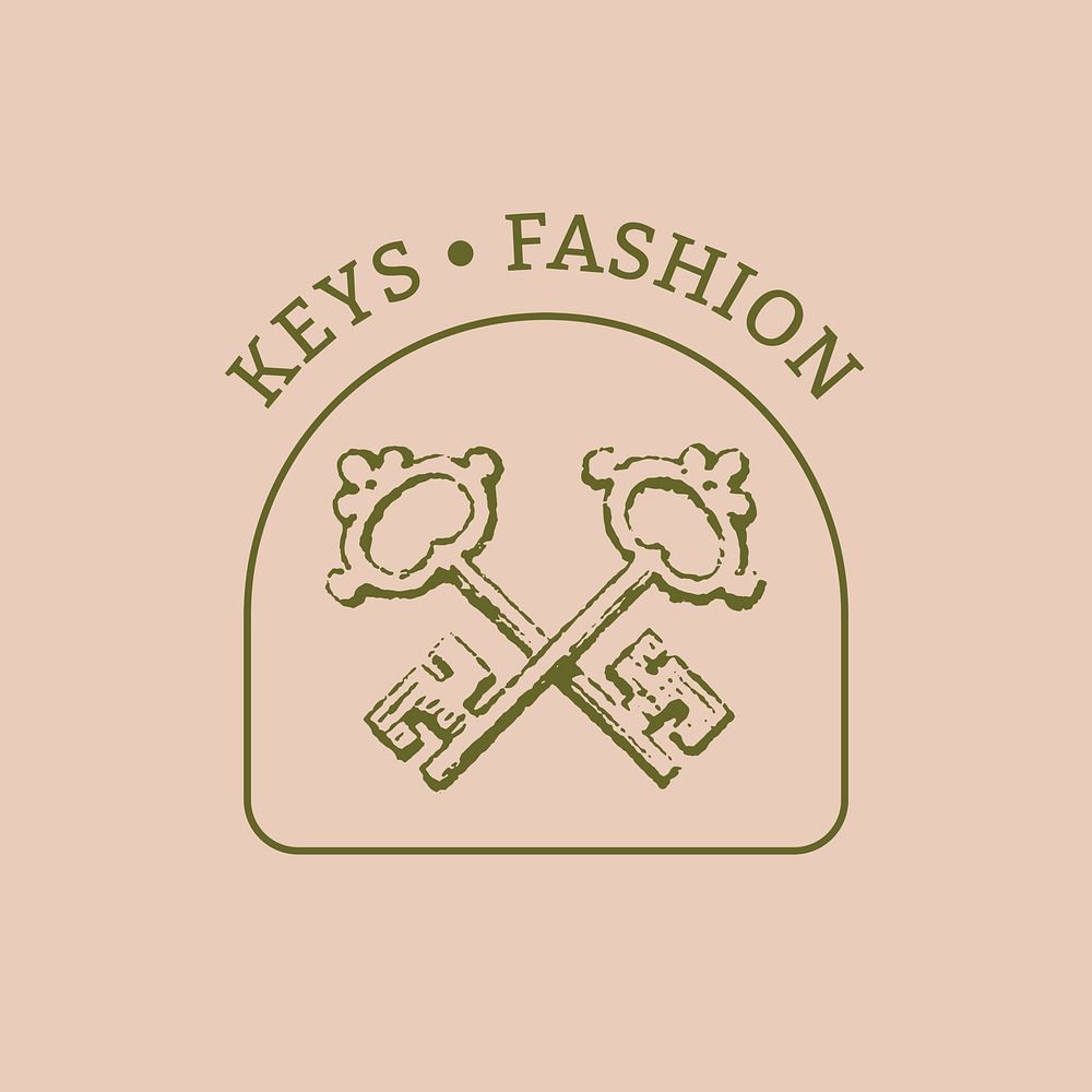 Vintage boutique logo template, keys badge illustration, business branding graphic psd