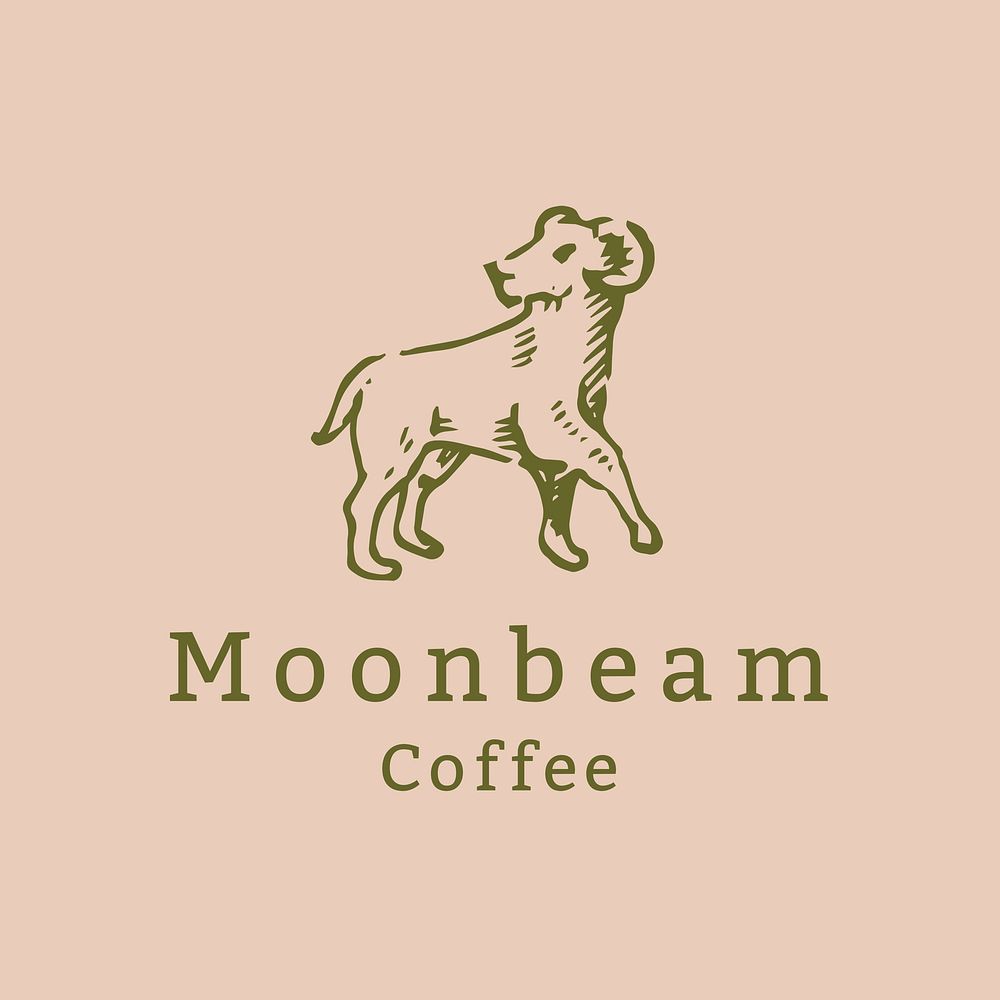 Vintage cafe logo template, goat animal illustration for business in green psd