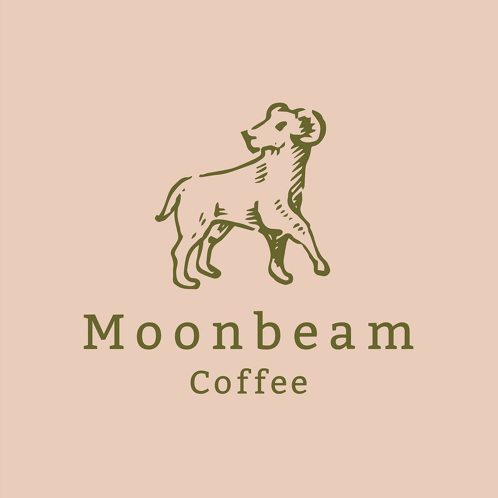 Vintage cafe logo template, goat animal illustration for business in green vector