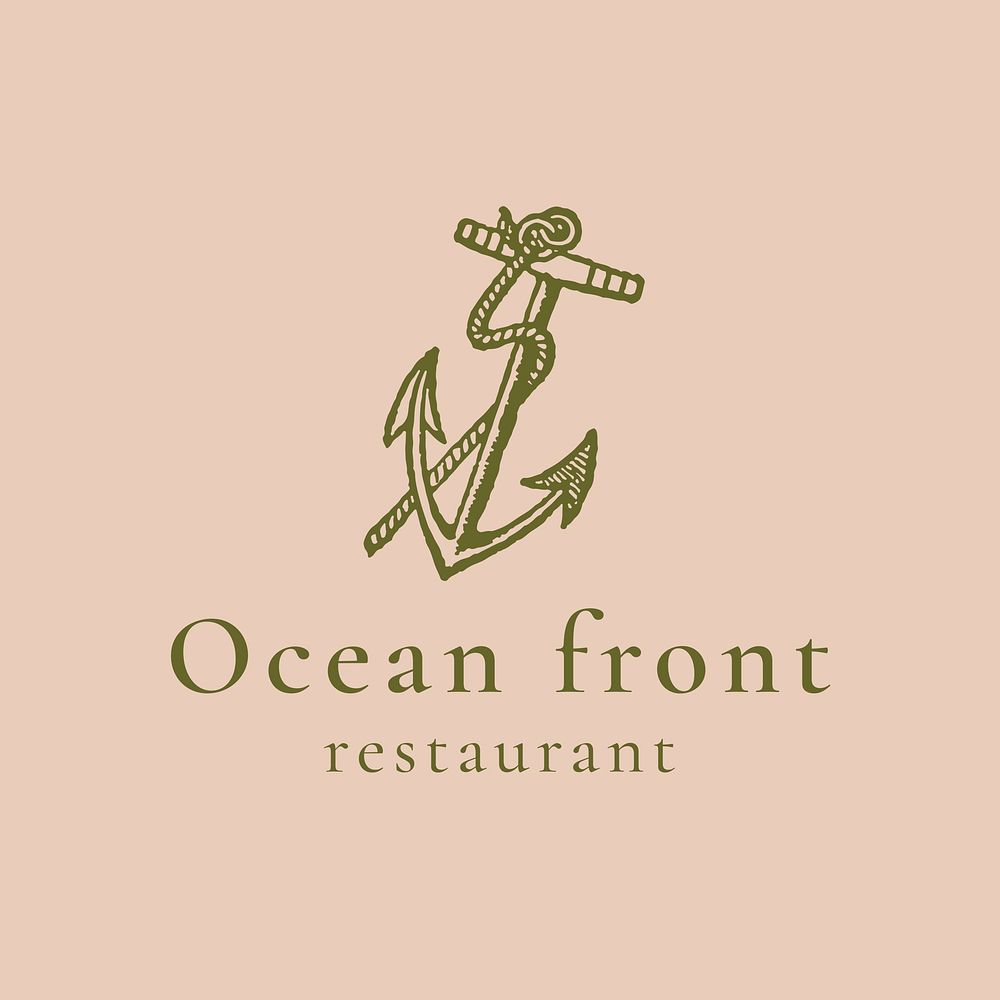 Vintage restaurant logo template, anchor illustration for business in green psd