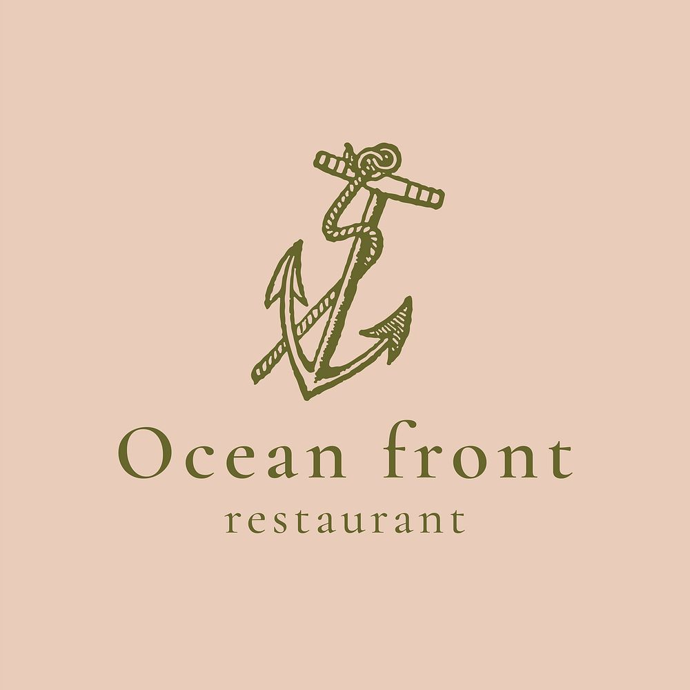 Vintage restaurant logo clipart, anchor illustration for business in green