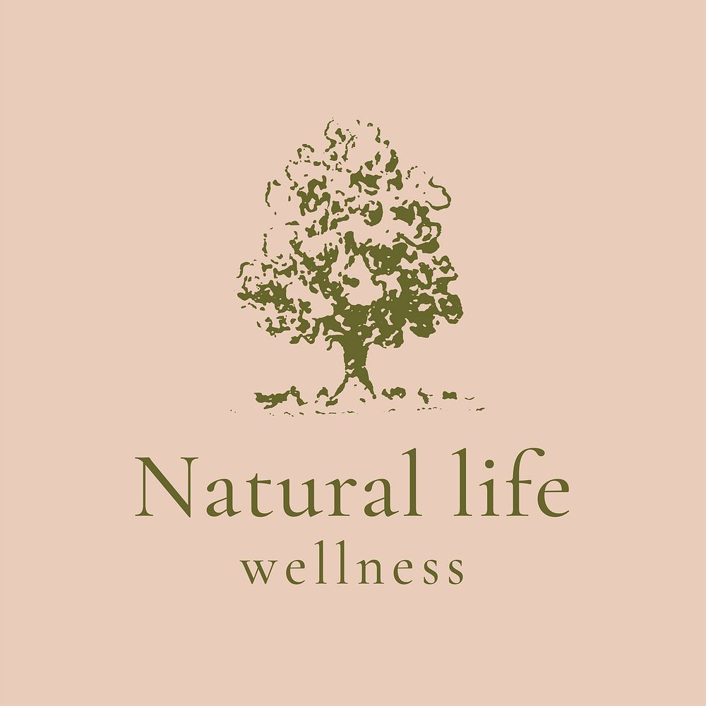 Tree business logo template, wellness symbol in green vector