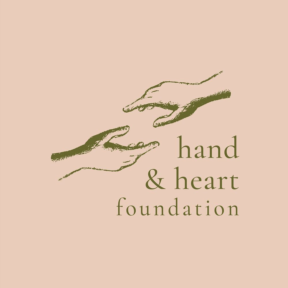 Helping hands logo template, charity organization in vintage design vector