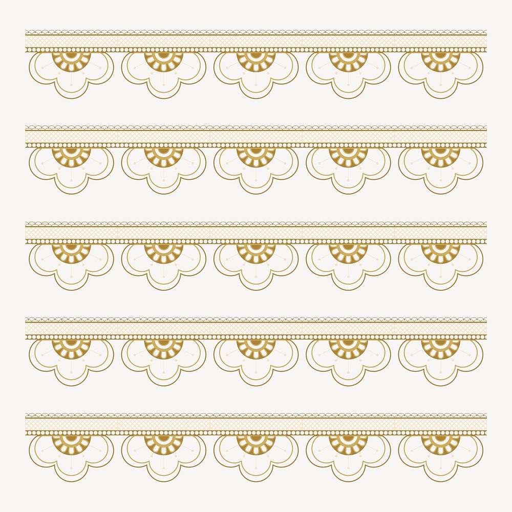 Floral lace pattern brush, gold vintage fabric border vector, compatible with AI