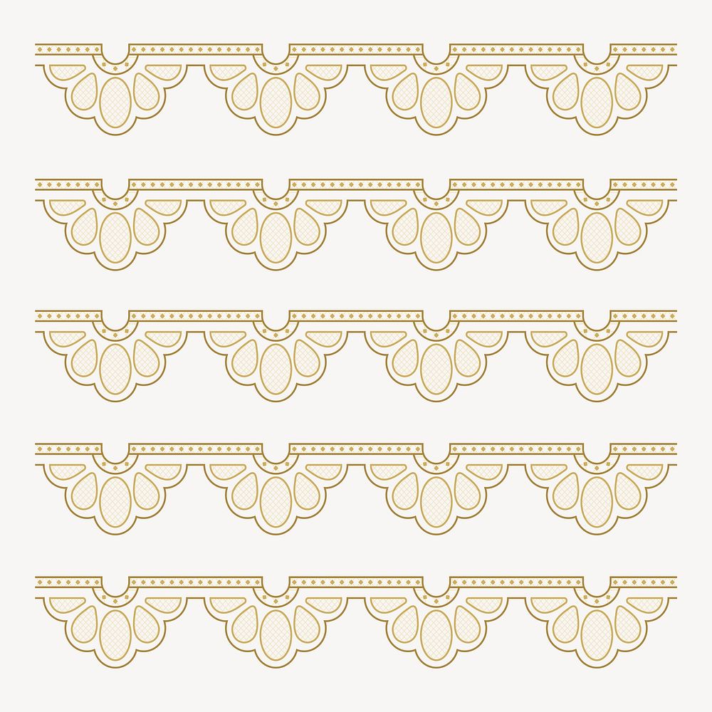 Floral lace pattern brush, gold vintage fabric border vector, compatible with AI