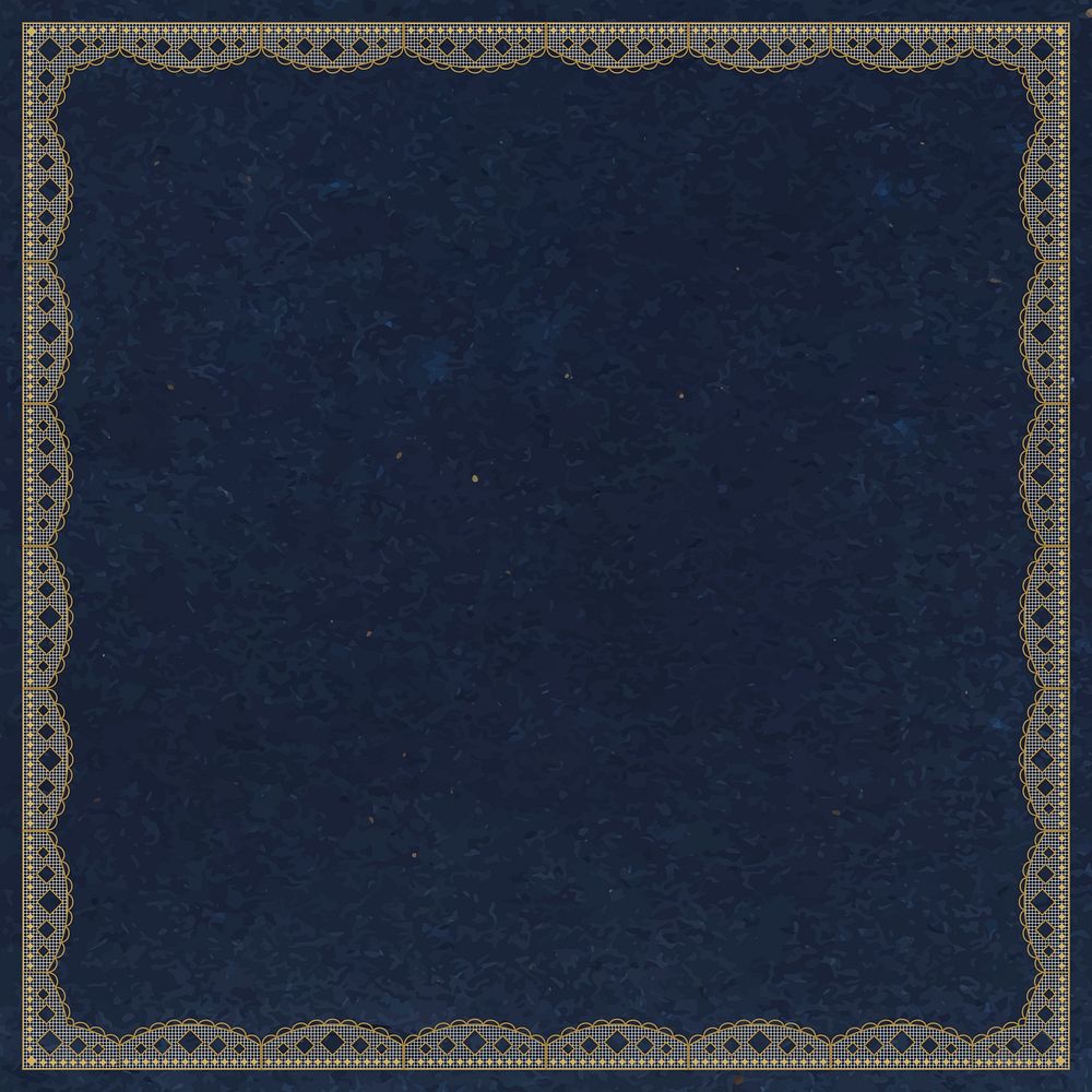 Lace frame background, dark blue vintage fabric design vector