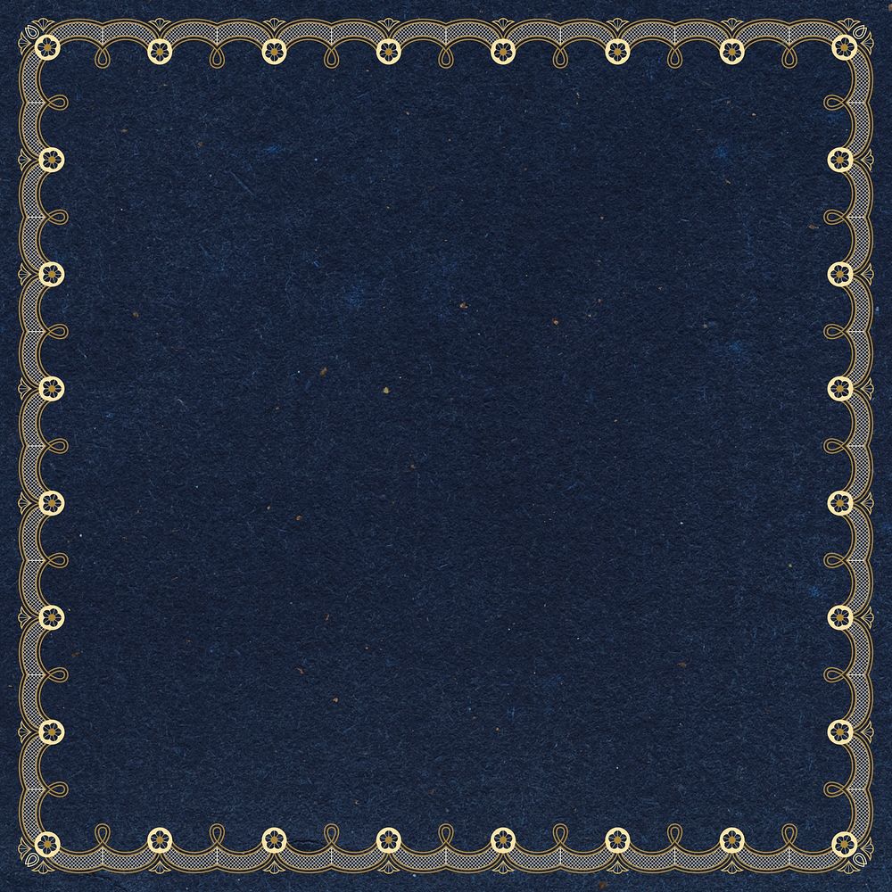 Floral lace frame background, navy blue elegant design psd