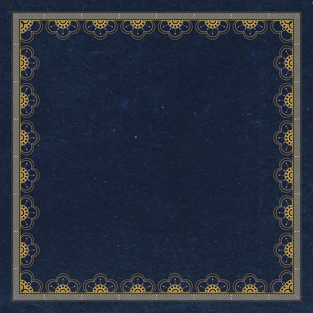 Elegant lace frame background, navy blue floral crochet vector