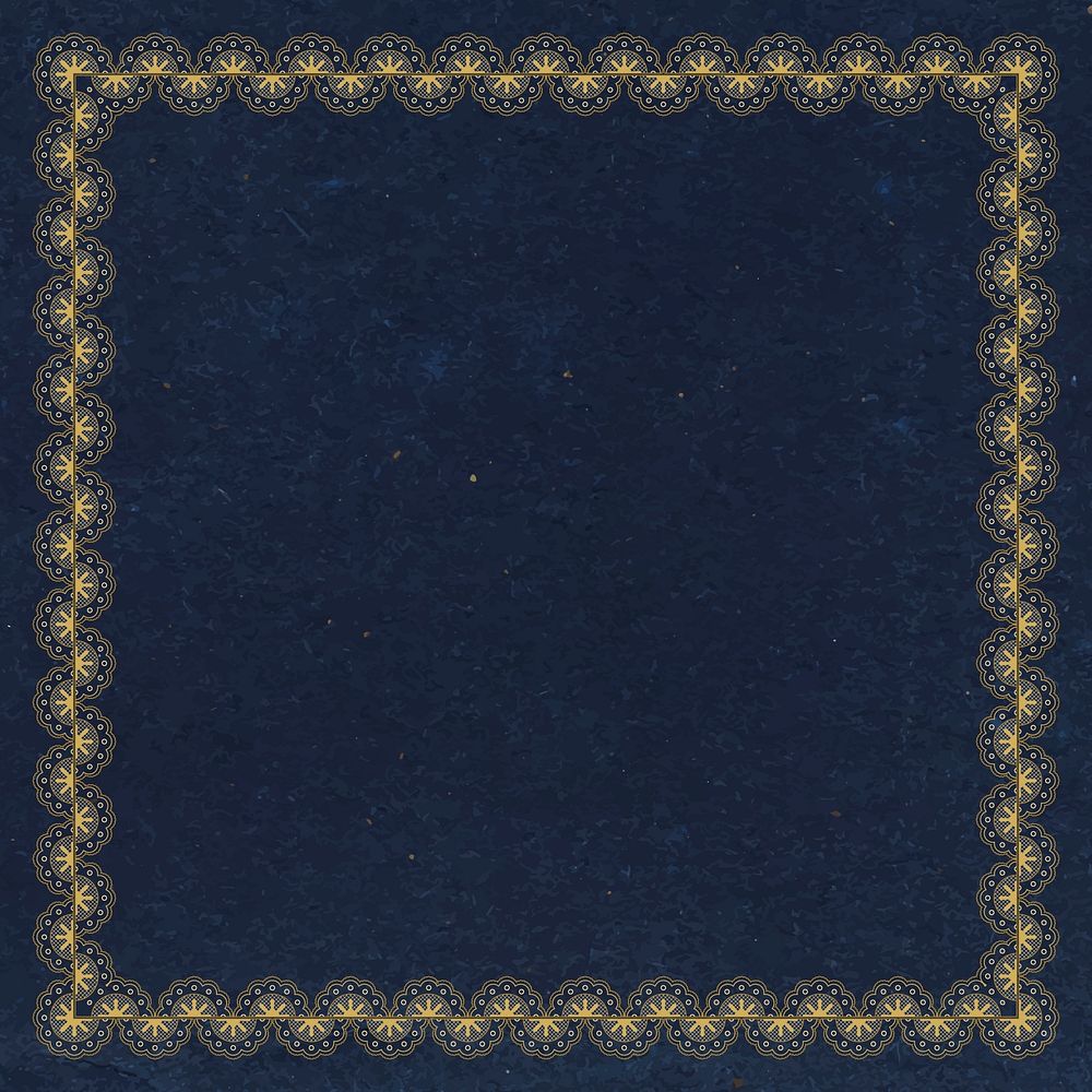 Lace crochet frame background, floral blue design vector