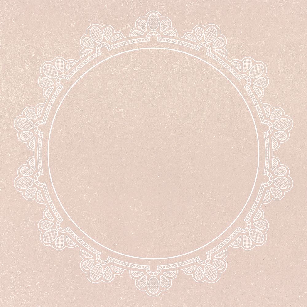 Floral lace frame, circle shape on pink background