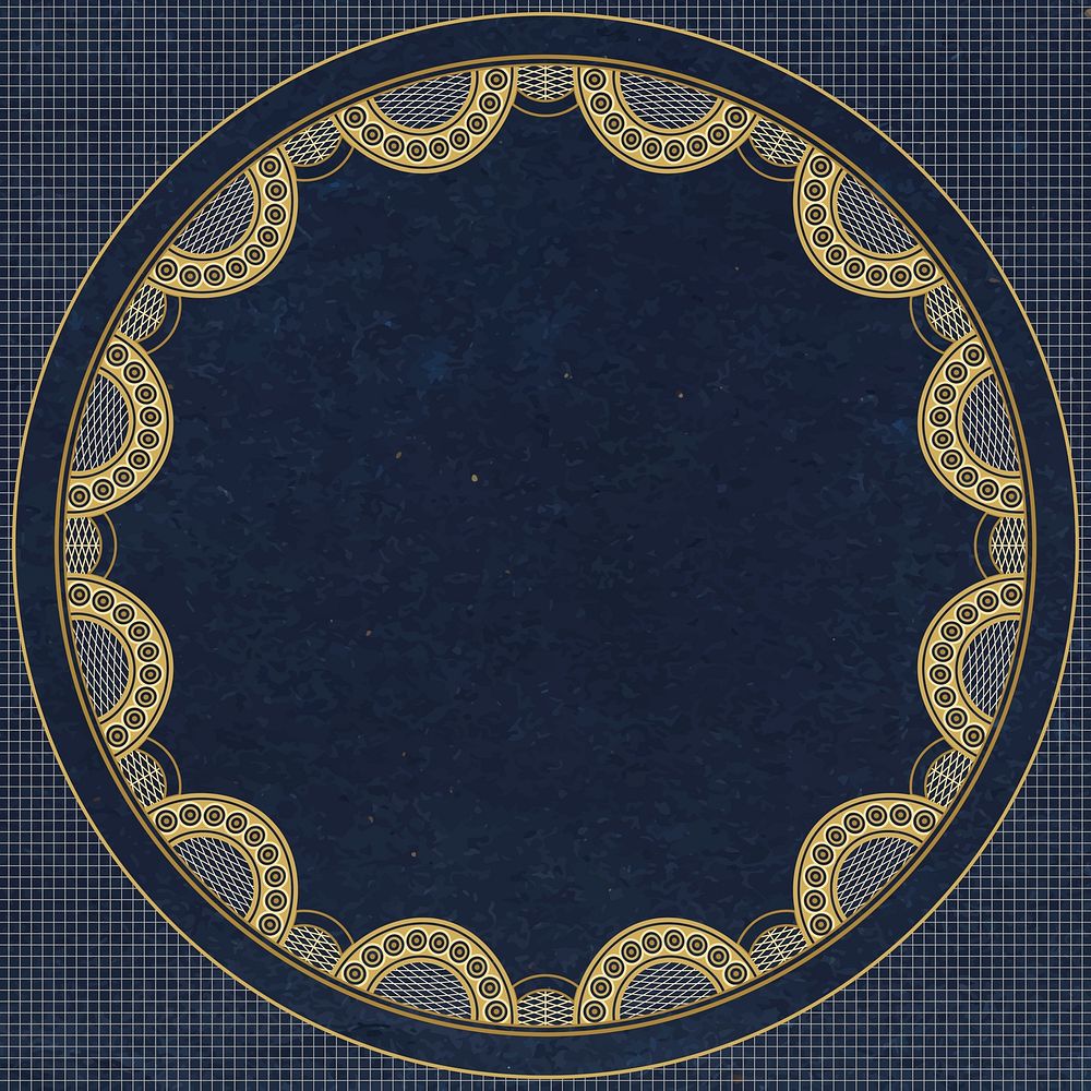 Vintage lace frame, circle shape on blue background vector