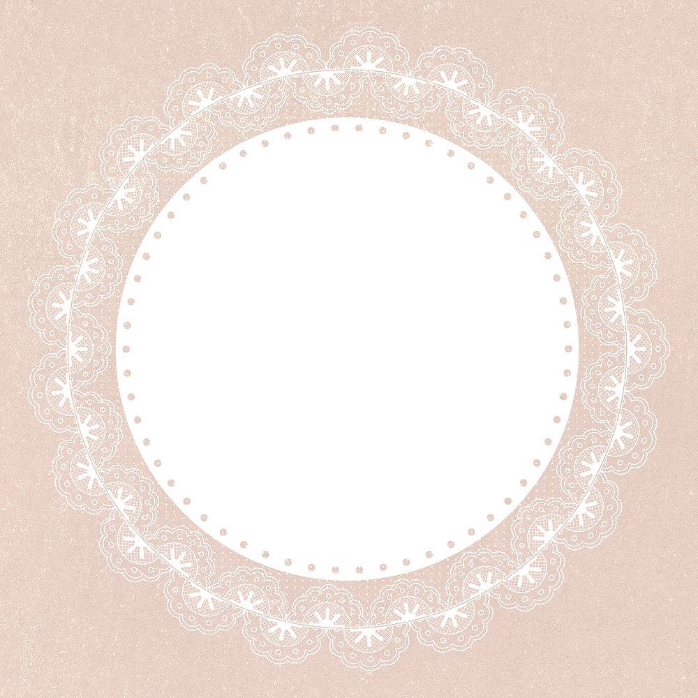 Floral lace frame, circle shape on pink background